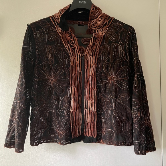 Vintage Casual Studio Floral Embroidered Sheer Black Mesh Jacket - Size XL - Picture 7 of 12